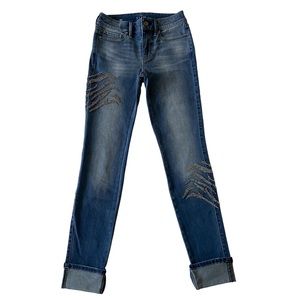 WHBM | White House Black Market The Slim Beaded Cuffed Hem Jeans Size 00